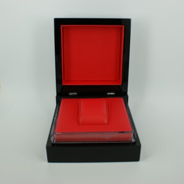  Scatola porta orologio in legno nero laccato con interno rosso