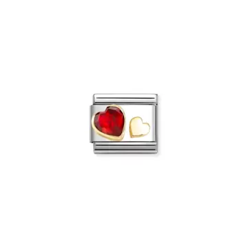  Composable Classic Pietre Sfaccettate Con Simboli Acciaio Oro 750 Cuore Rosso