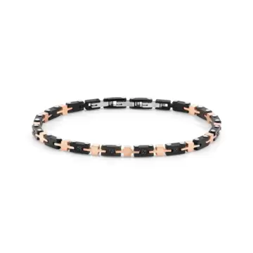  Bracciale Strong Ed Diamond In Acciaio E 8 Diamanti Nero E Oro Rosa