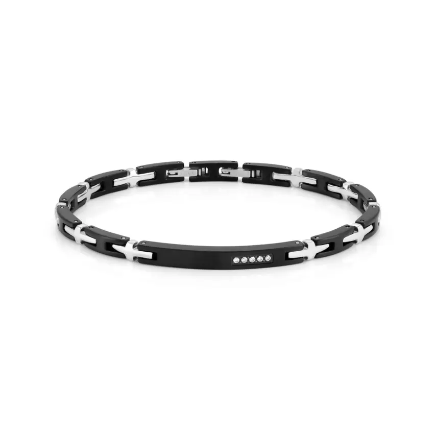 Bracciale Strong Ed Diamond In Acciaio E 5 Diamanti Nero  