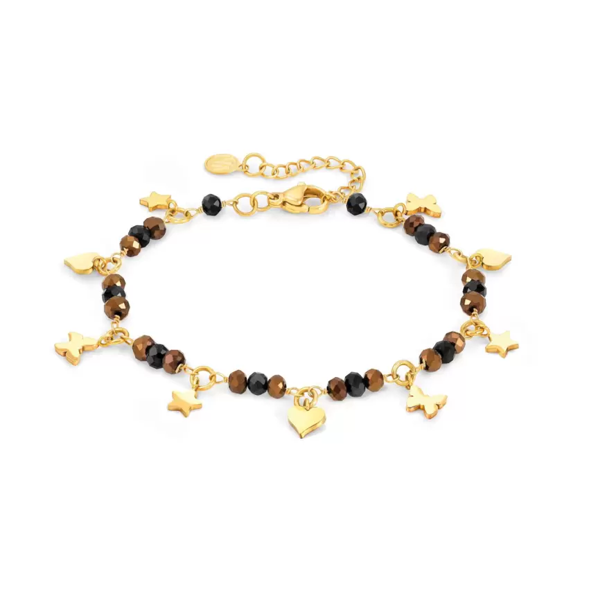 Bracciale Mon Amour Ed Crystal In Acciaio E Cristalli Fin Oro Giallo Misto  