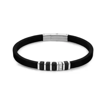  Bracciale City In Acciaio Caucciù E Cz Bianco Nero