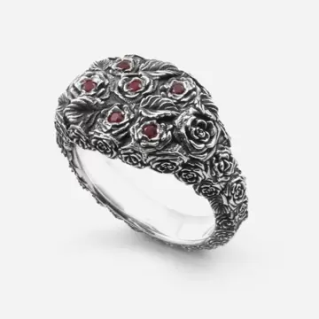  Anello Nove25 Chevalier Bloody Garden In Argento Con Rose E Brillanti Rossi N25ANE00562-14