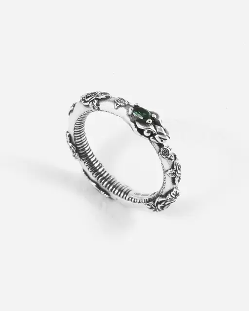 Anello Nove25 Serpente Uroboro Eternal Green In Argento Con Rose E Brillanti Verdi N25ANE00566-12  