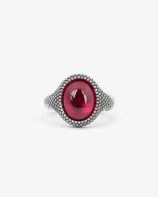 Anello Nove25 Chevalier Ovale Puntinato Con Pietra Rossa N25ANEPB064-14  