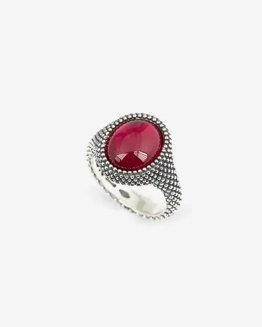 Anello Nove25 Chevalier Ovale Puntinato Con Pietra Rossa N25ANEPB064-14  