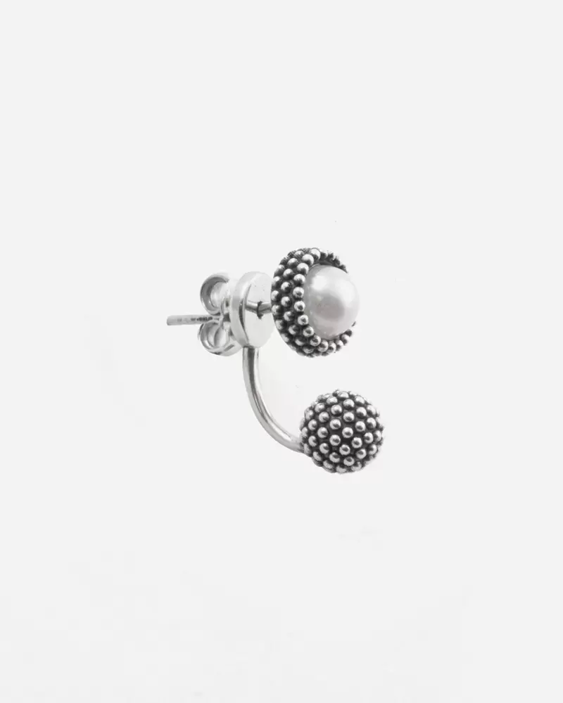 Mono Orecchino Nove25 Puntinato Pearl Flower In Argento Con Perla E Sfera N25ORE00611  