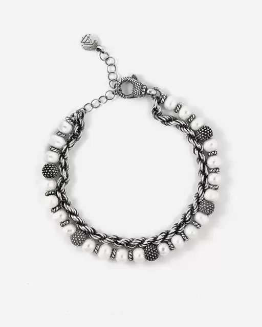 Bracciale Nove25 Corda Parthenope In Argento Con Perle E Sfere Puntinate N25BRA00434-17  