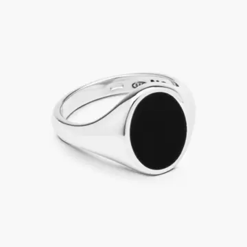 / ANELLO IN ARGENTO CHEVALIER OVALE SMALTO NERO