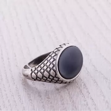  Anello Uomo in Argento con Agata Nera LORD NERO