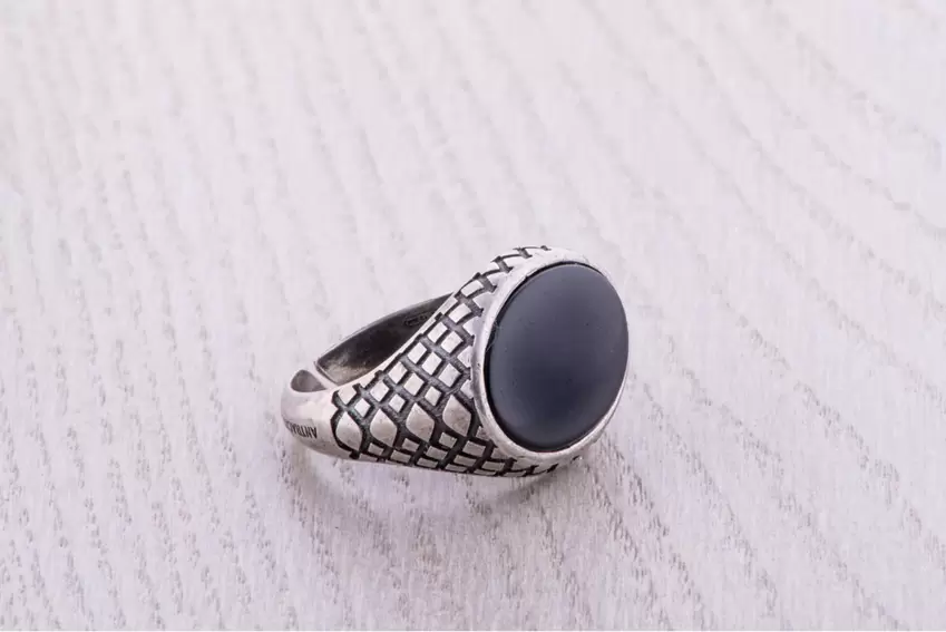 Anello Uomo in Argento con Agata Nera LORD NERO  