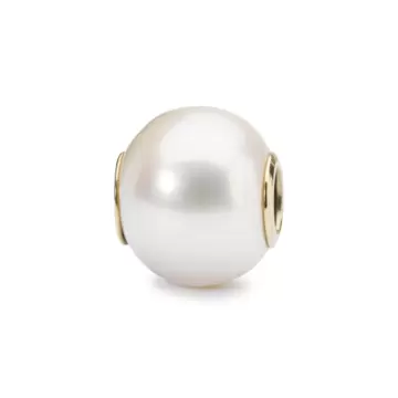  Trollbeads Bead Perla Bianca Con Oro